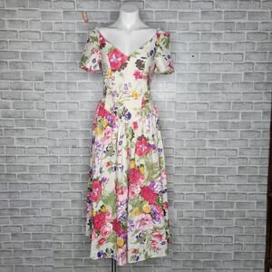 Vintage 80s 90s Floral Off the Shoulder Dress by EXPO, size 6
